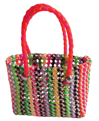 Small Colorful Plastic Handbag with Beaded Handles