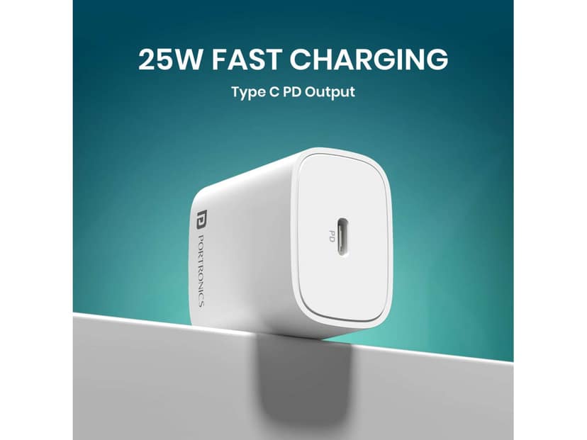 Portronics Adapto 25 Plus GaN Technology, 25W Fast Charging, Type C PD Adaptor view 3