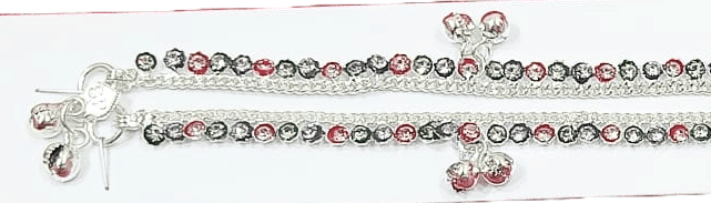 92.5 Silver Traditional Indian Anklet Juda Payal With Multicolor Beads view 3