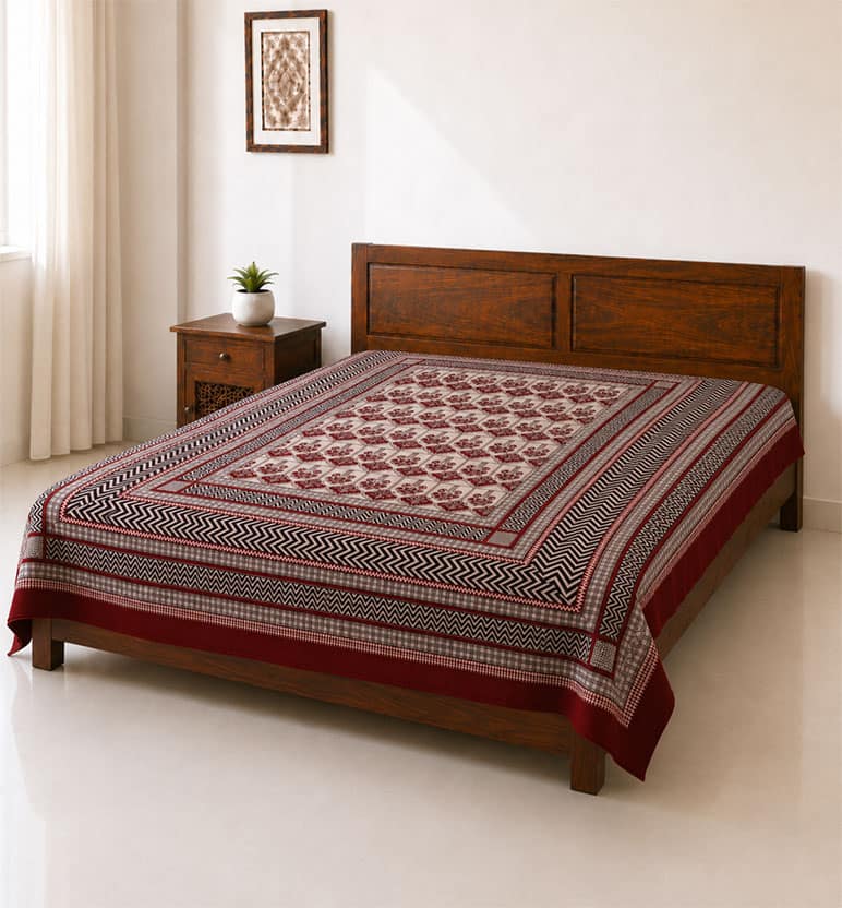 Hand Block Printed Bagh Cotton Double Bedsheet view 2