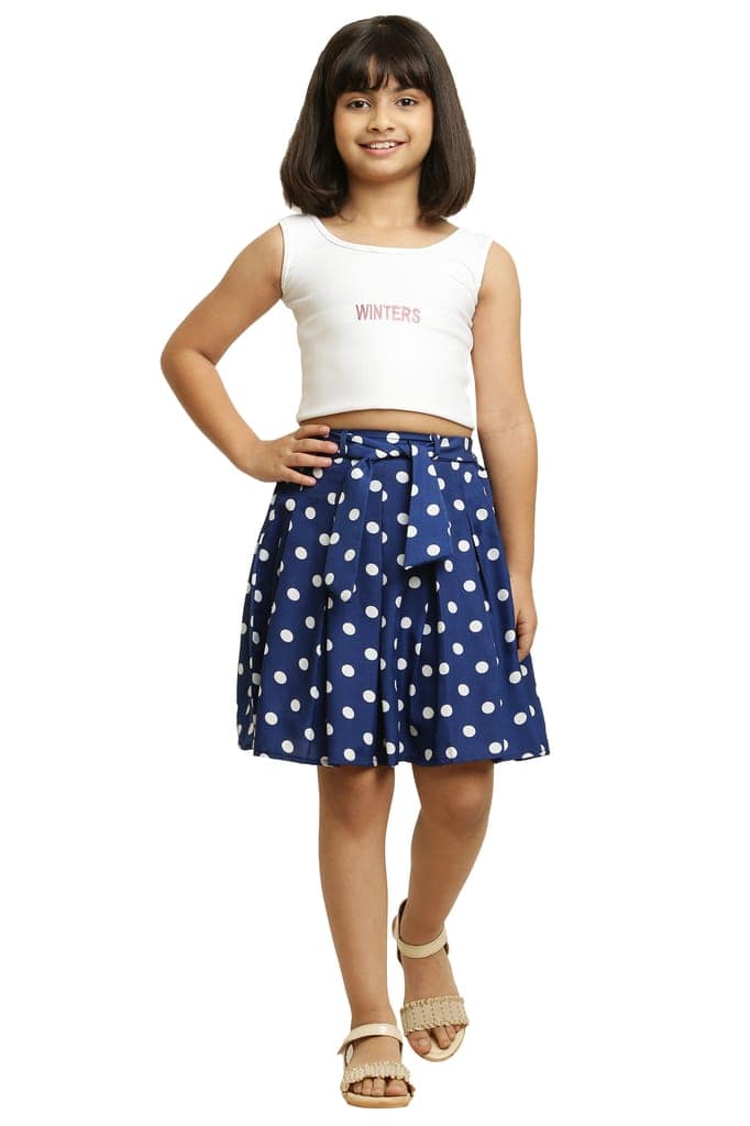 Cute Fancy White & Blue Pair Skirt For Girls. view 3