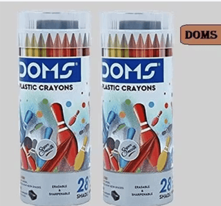 DOMS Plastic Crayons 28 Shades Round Tin Pack of 2