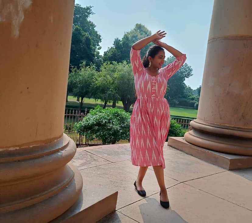 Pure Cotton Ikkat Dress Blush Pink Colour (Size XXS(32) to Plus Size(56))-9660 view 2