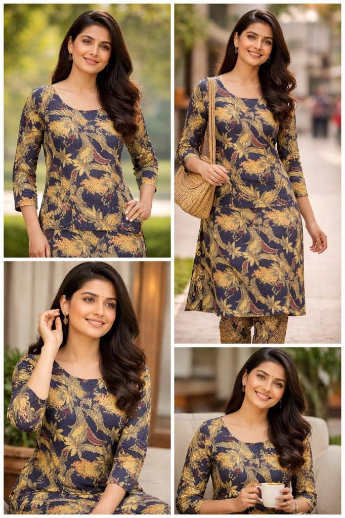 Women Cotton Printed Straight Kurti Pant Set | Floral Printed Kurta with Pant | Casual Daily Wear Ethnic Kurti Set for Women view 5