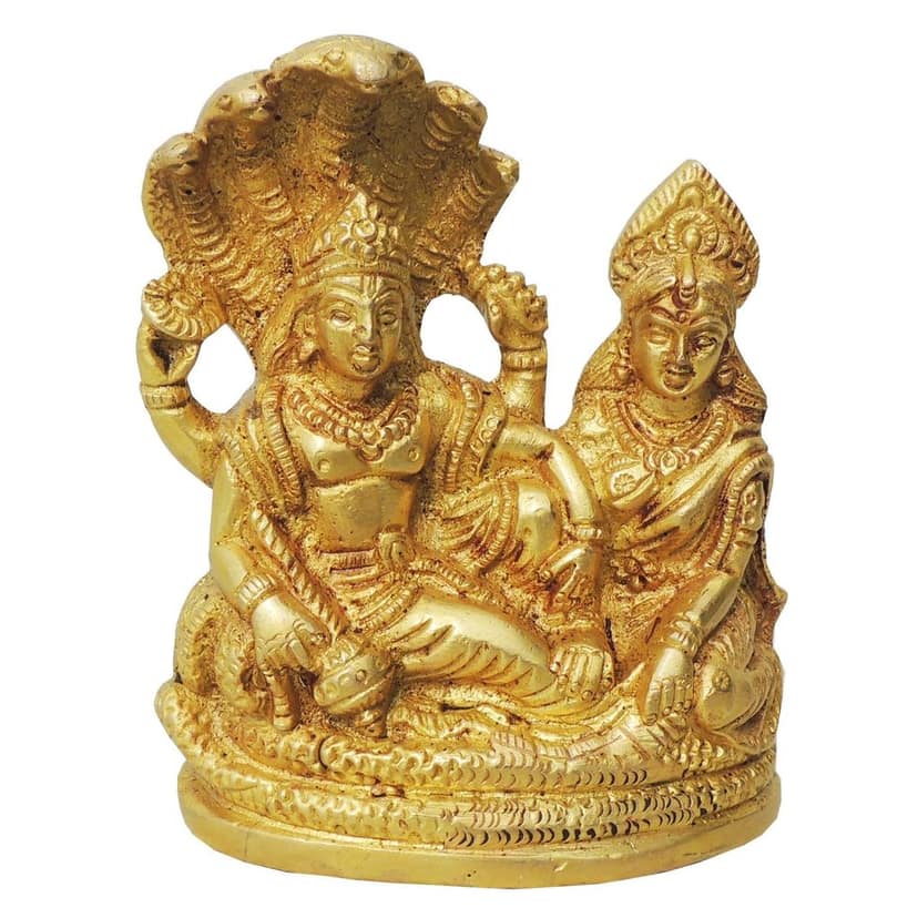 Brass Vishnu Laxmi Ji Idol - Divine Pair Statue for Home Temple, Height : 4.5 Inch (BSMAS842 A) view 2