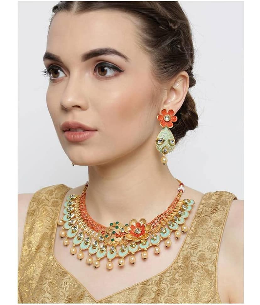 Priyaasi - Multicolor Brass Necklace Set ( Pack of 1 )