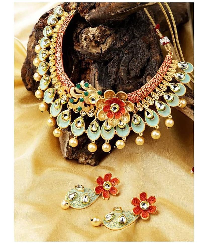 Priyaasi - Multicolor Brass Necklace Set ( Pack of 1 ) view 2