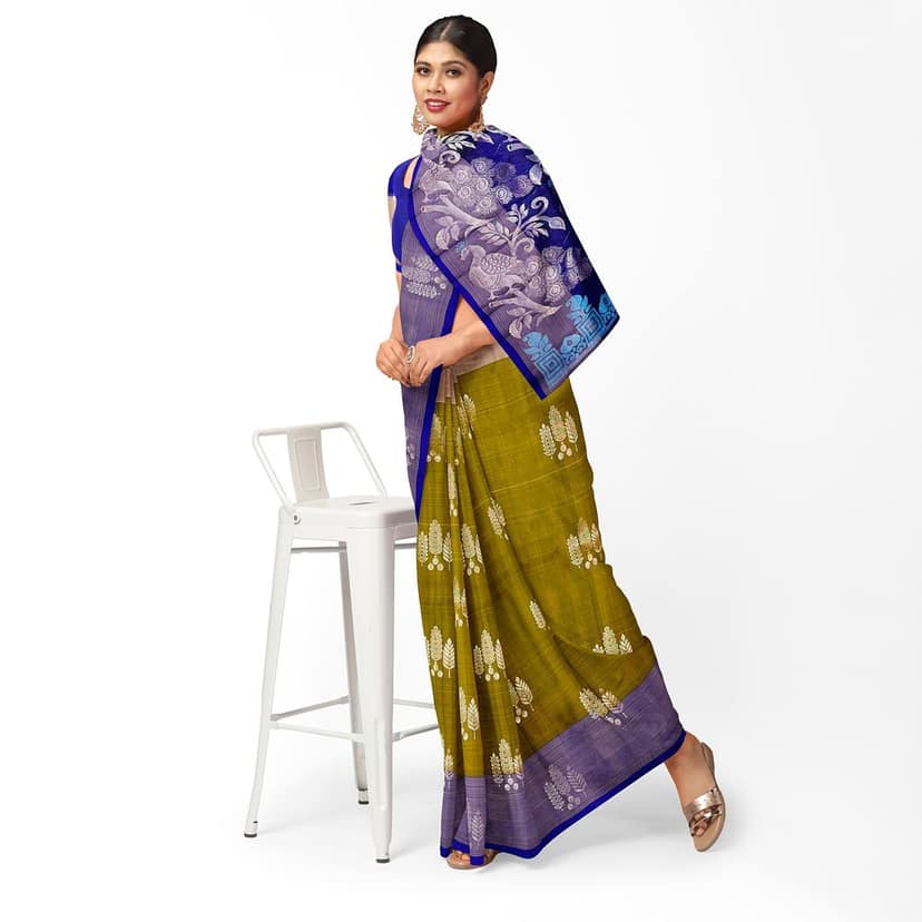 Olive Green Color Leaf Butta Kanjivaram Pure Silk Saree view 2
