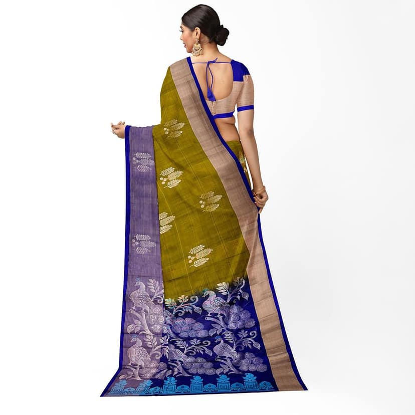 Olive Green Color Leaf Butta Kanjivaram Pure Silk Saree view 3