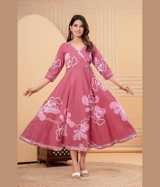 CTMTEX Women Viscose Rayon Printed Anarkali Kurti ( Pink )