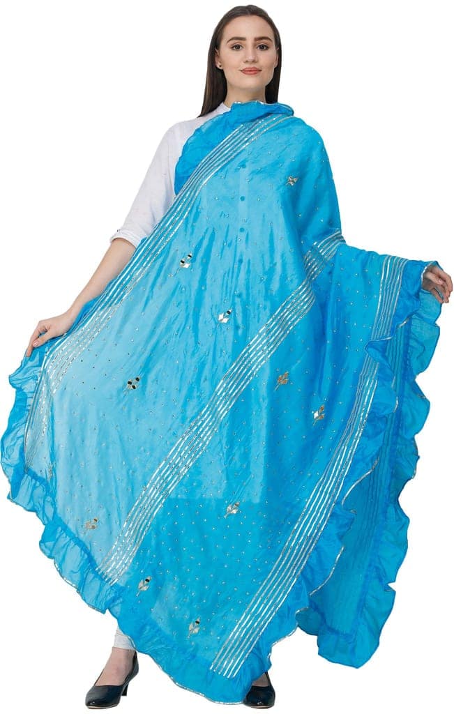 Bluejay Dupatta from Amritsar with Gota Patches and Frill Border view 4