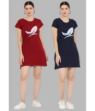 PREEGO - Multi Color Cotton Blend Women's Nightwear Night T-Shirt ( Pack of 2 )