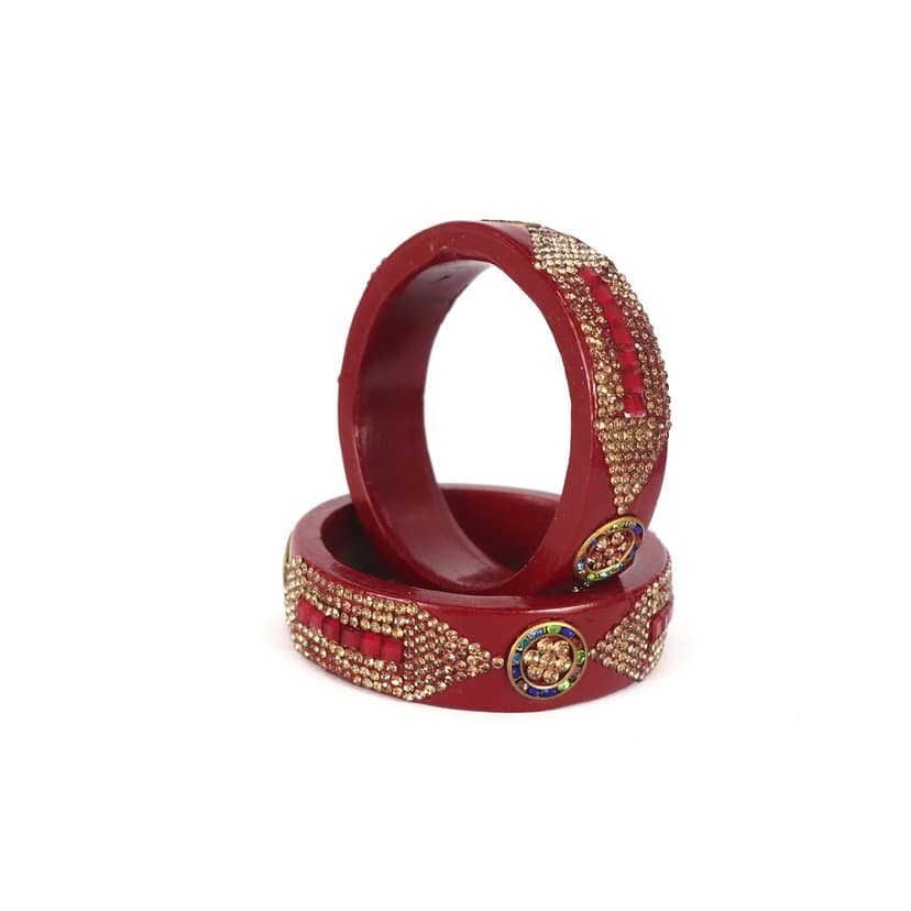 FHS Crystal Work Rajasthani Lac Bangles - Meroon (piece 2) view 3