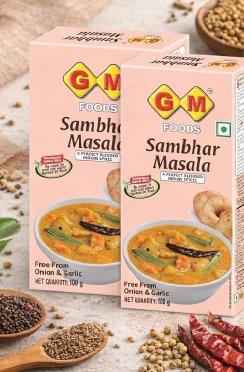 GM Foods Sambhar Masala Powder Mix 100 grams (PACK OF -1 )| Authentic South Indian Spice Blend for Sambar, Curry & Lentil Soup Seasoning | Pure & Natural | Traditional Taste for Homemade Cooking | No Preservatives view 3