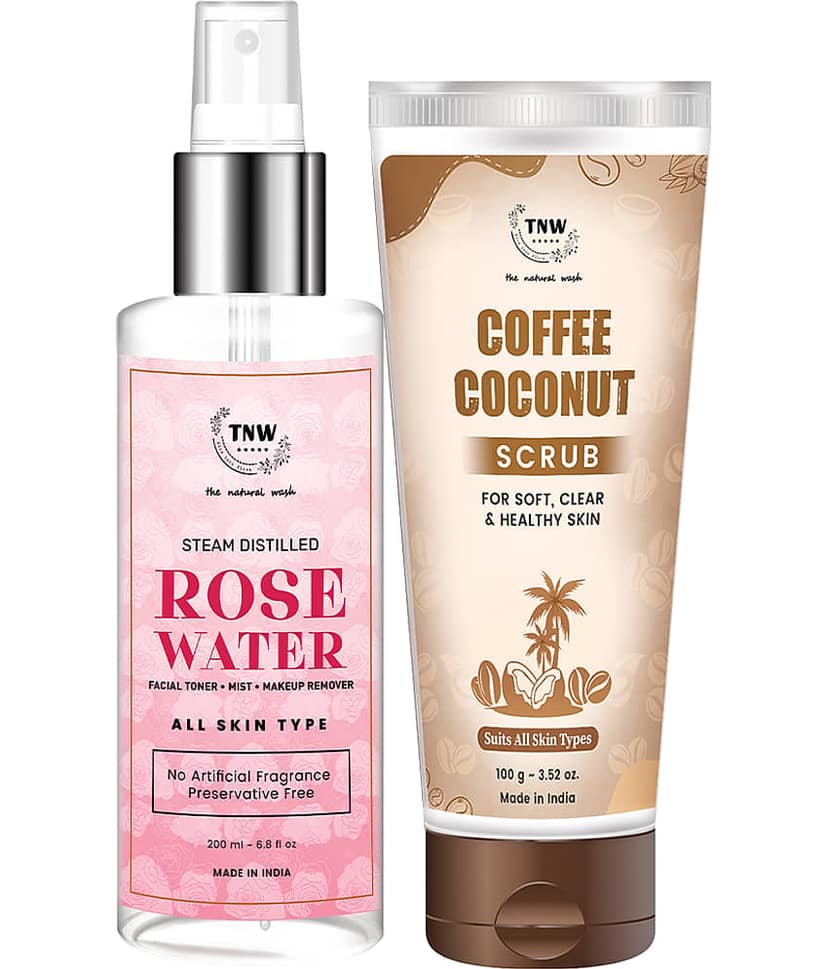 TNW - The Natural Wash Coffee Coconut Scrub & Rose Water Face & Skin Care Combo Facial Kit 300g mL Pack of 2