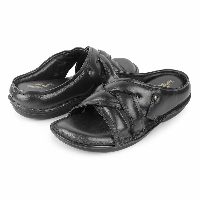 FEATHER LEATHER Men's Genuine Leather Comfortable & Fashionable Flip Flops Slipper | Casual Indoor / Outdoor / Cross Strip Chappal view 6