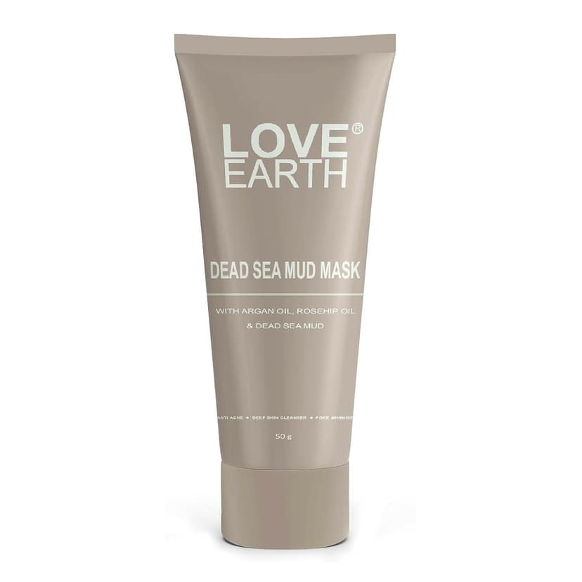Love Earth Dead Sea Mud Mask with Argan Oil and Rosehip Oil for Acne, Deep Skin Cleaning & Open Pore Minimising 50g