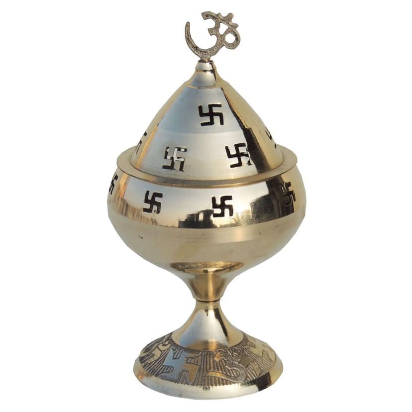 Brass Table Decor Oil Lamp Om Pakija Deepak - Classic Deepak for Puja Mandir, Height : 5.3 Inch (ZMAS164 H) view 2