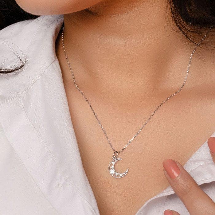 Silver Cresent Pendant with Chain view 2