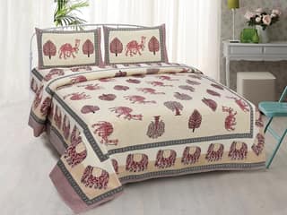 Lali Prints Jaipuri Yellow Ethnic Motifs Cotton 130 TC Queen Bedsheet With 2 Pillow Covers