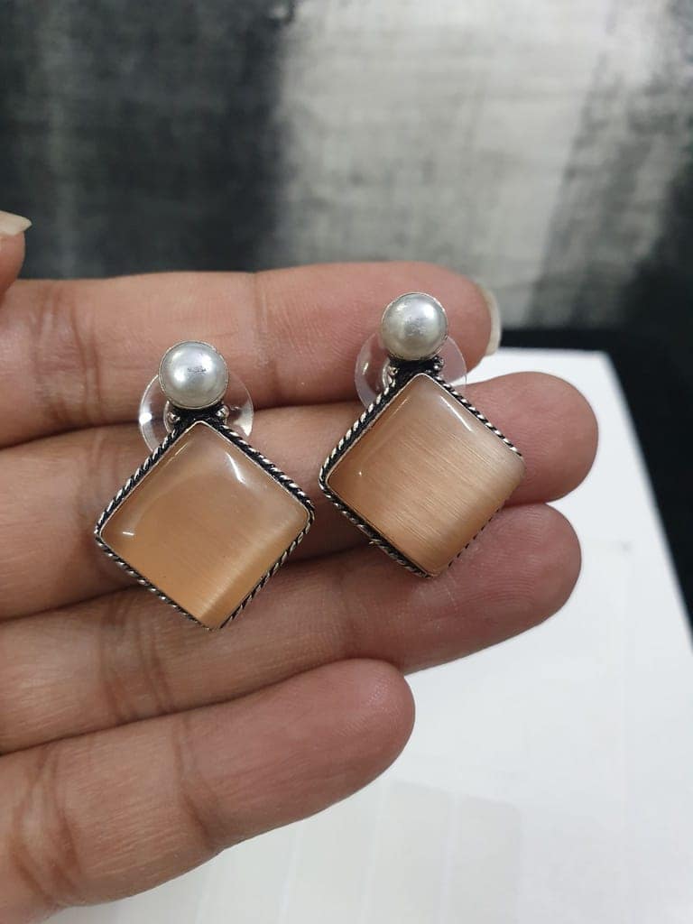 German Silver Oxidized Studs Earrings view 2