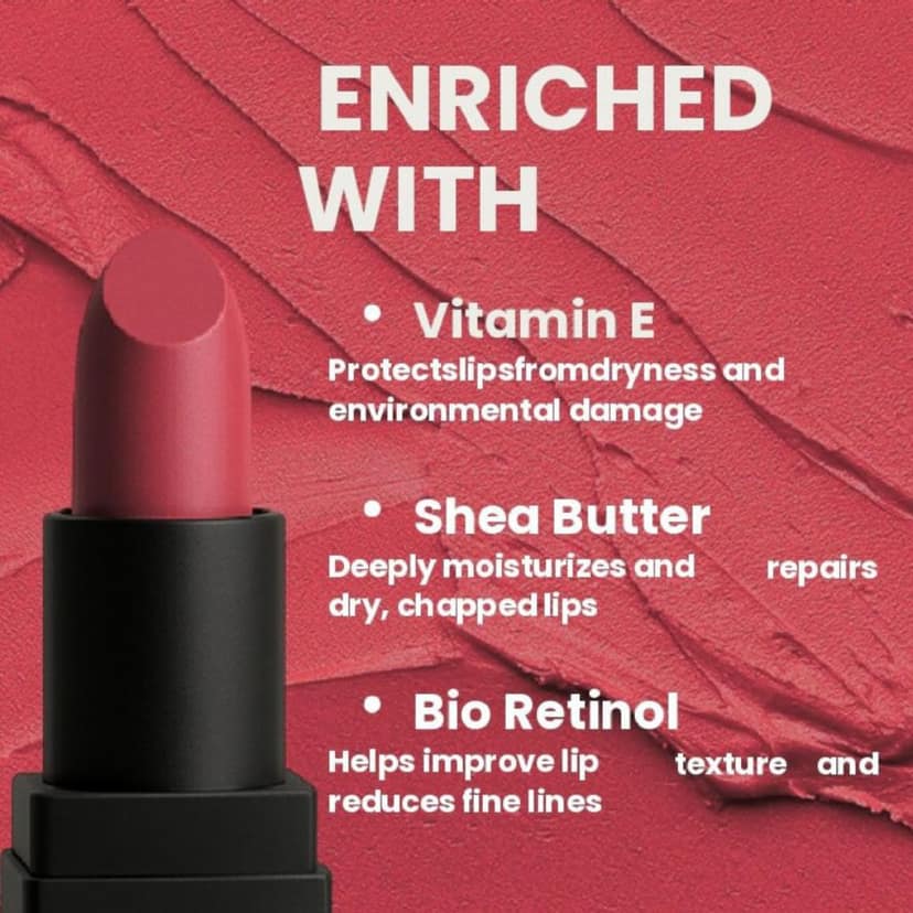 POPPIK Bullet Matte Lipstick for Women | Creamy Matte, Long Lasting Lip Color | High Coverage, Soft & Comfortable Formula | Daily Use Lip Makeup | Ideal for Casual Outings, Wedding, Gift | 3.8gm view 4