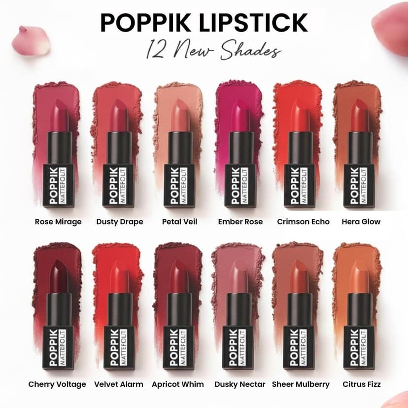 POPPIK Bullet Matte Lipstick for Women | Creamy Matte, Long Lasting Lip Color | High Coverage, Soft & Comfortable Formula | Daily Use Lip Makeup | Ideal for Casual Outings, Wedding, Gift | 3.8gm view 5