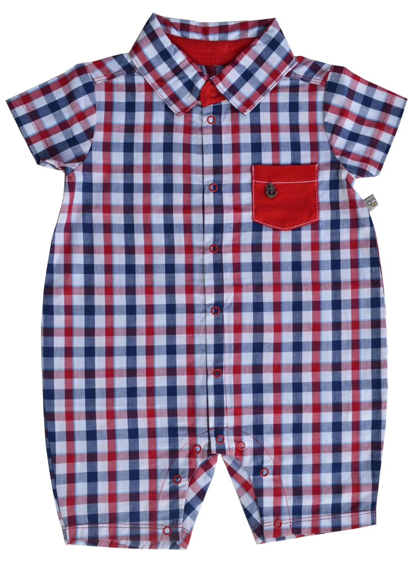 Baby Boy's Short Romper,Color-Red Checks