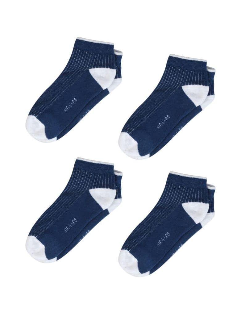 AirGarb Stylish Ribbed Low Ankle Cotton Socks for Men and Women: Comfortable Cushioning & Breathable Design Pack of 4 - ARB4D (Free Size) Denim