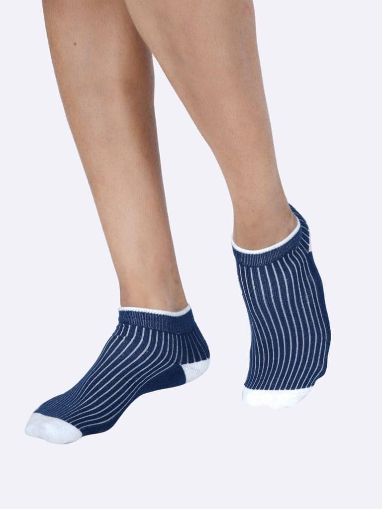 AirGarb Stylish Ribbed Low Ankle Cotton Socks for Men and Women: Comfortable Cushioning & Breathable Design Pack of 4 - ARB4D (Free Size) Denim view 2