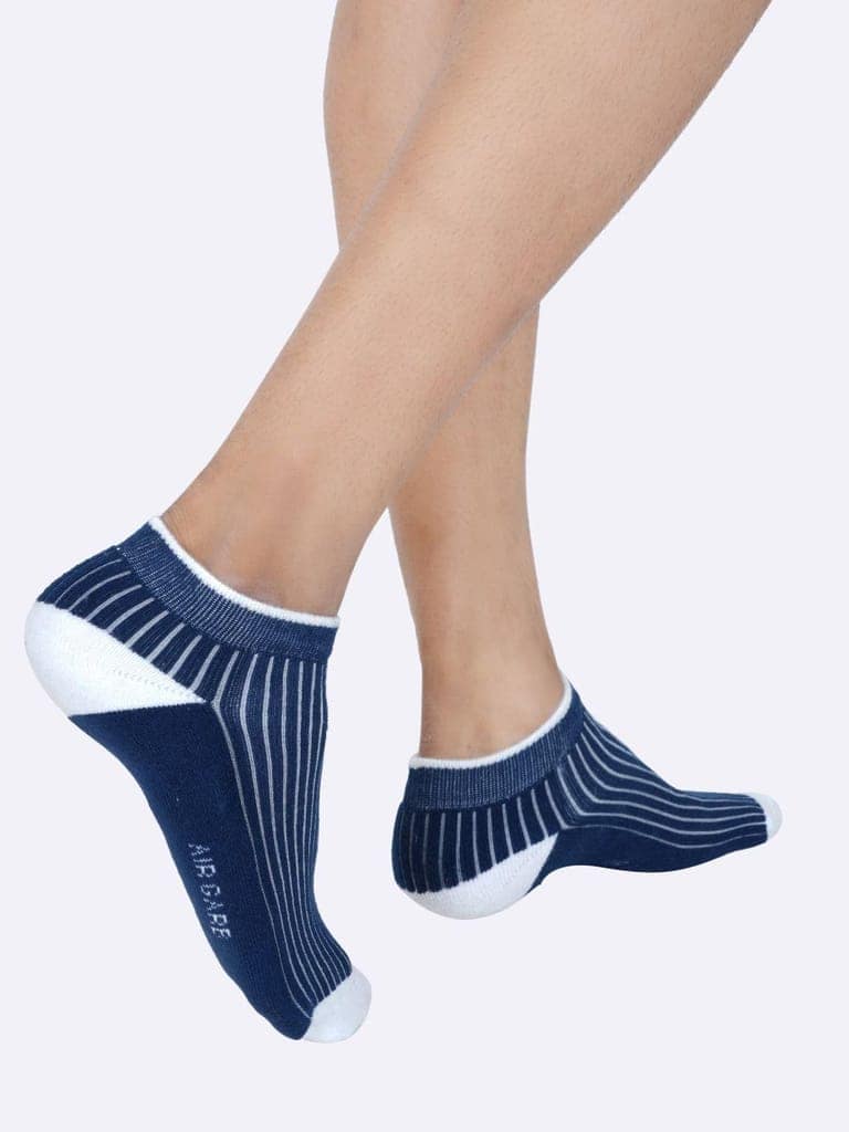 AirGarb Stylish Ribbed Low Ankle Cotton Socks for Men and Women: Comfortable Cushioning & Breathable Design Pack of 4 - ARB4D (Free Size) Denim view 3