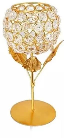Gold Plated Metal with Crtstal Flower Tealight Candle Holder