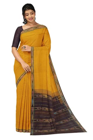 APCO Handloom (A Andhra Pradesh Govt Emporium)- Women's Traditional Pure Handloom Bandar/Polavaram Yellow Cotton Saree | PBS0007