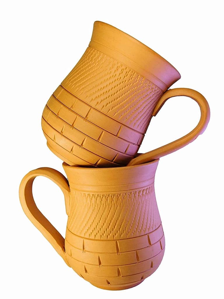 Handmade Clay Coffee Mugs, Set of 2, 10oz, Brown