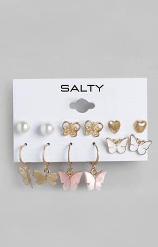 Set of 6 Butterfly Drop Earrings and Studs