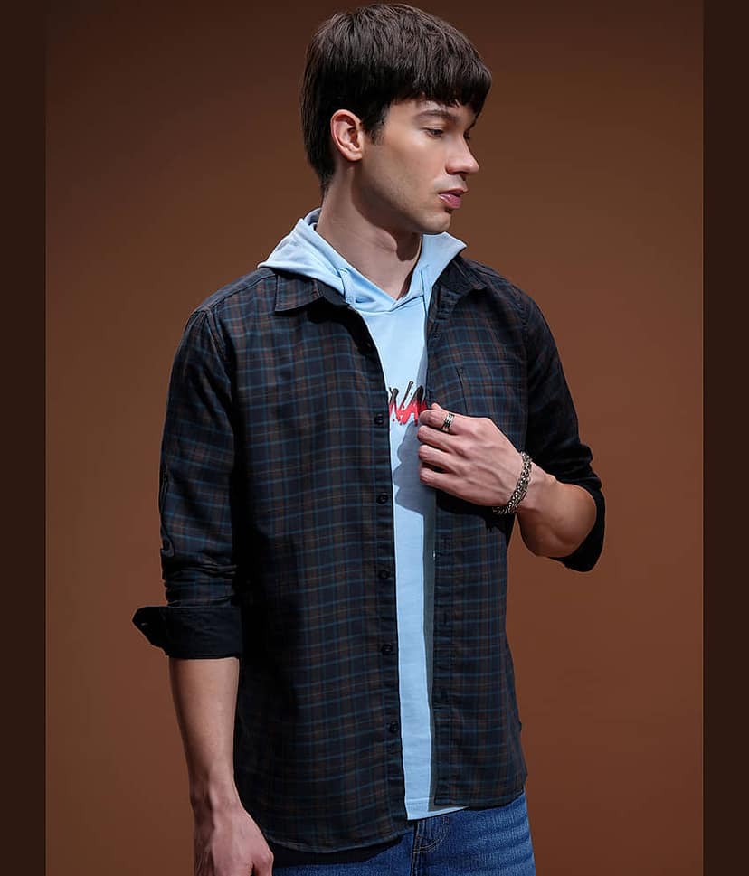 Highlander 100% Cotton Slim Fit Checks Full Sleeves Men's Casual Shirt - Multicolor ( Pack of 1 ) view 6