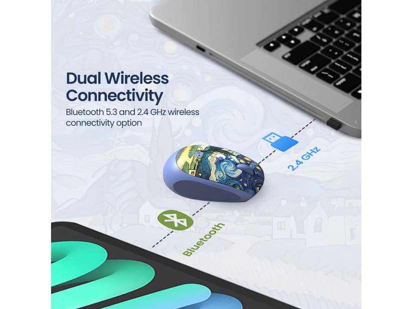 Portronics Toad III Plus Illustrated Top Surface, Multi-Device Pairing, Round & Flat Buttons, Dual Wireless Modes - Blue view 2