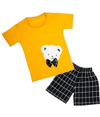 CATCUB Unisex for Baby Cotton Blend T Shirts & Shorts ( Yellow )