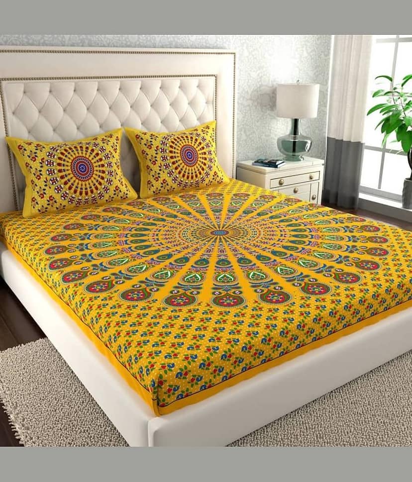 COZYKO Cotton 1 Double Bedsheet with 2 Pillow Covers ( Yellow )