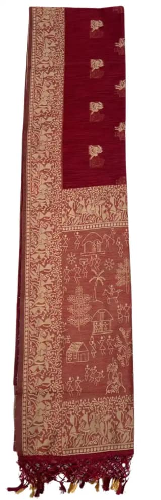 Saura Art Handloom Saree Dark Maroon Story Pallu