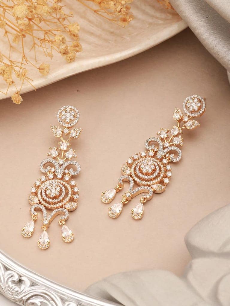 Gold Toned AD Zircon Studded Designer Chandelier Statement Earrings view 2
