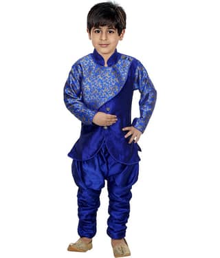 hrr Boys Silk Ethnic - Pattern Kurta Pant Set ( Blue , Pack of 1 )