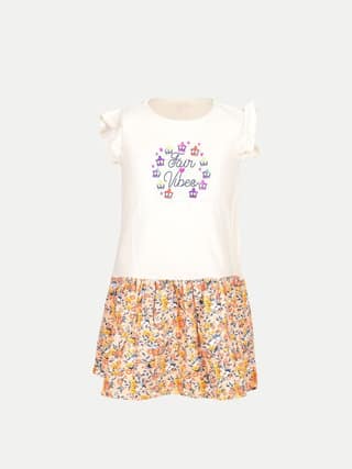 Girls Beige Solid Dress