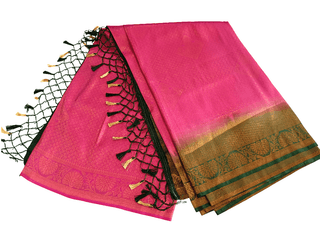Vibrant Pink Fancy Silk Imitation Pattu Saree with Golden Zari Border & Tassels