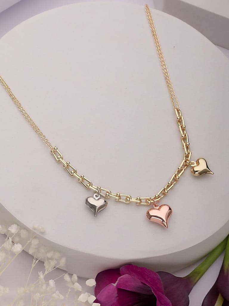 Anti-Tarnish Gold Plated 3 Toned Heart Shaped Chunky Link Chain Necklace view 2