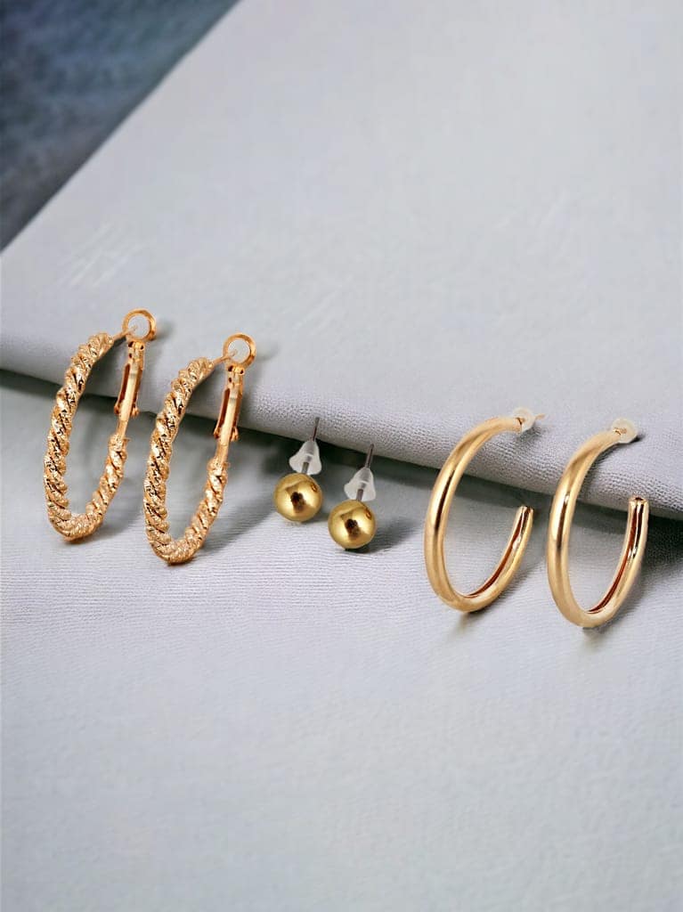 LUCKY JEWELLERY Fashion 9 Pairs Combo Set Of Latest Earrings Celebrity Inspired Stylish Trendy Gold Plated Stud Tops Earing Kitty Dangle C Shaped Hoops Earring for Women & Girls (175-CHEX-1158-9) view 7