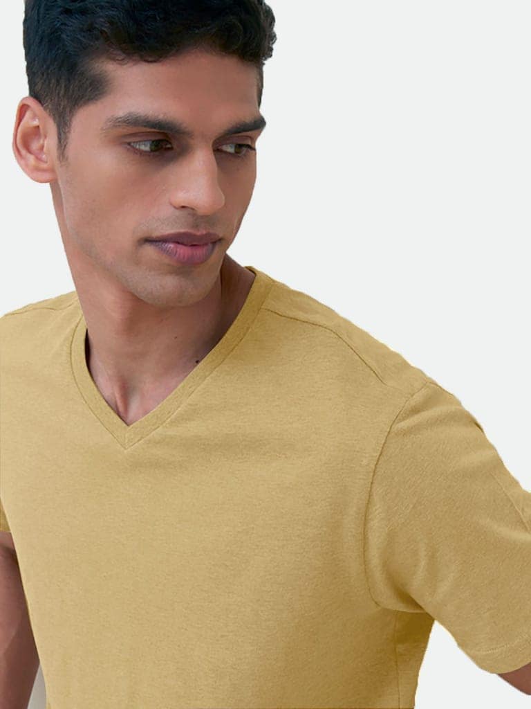 Mens Basic Sand V Neck T Shirt view 3