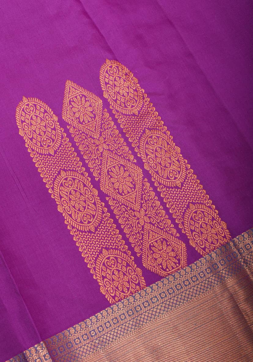 Kanjivaram Pure Silk Saree in Vadamalli Purple with Teal Contrast and geometric motifs | SILK MARK CERTIFIED view 4