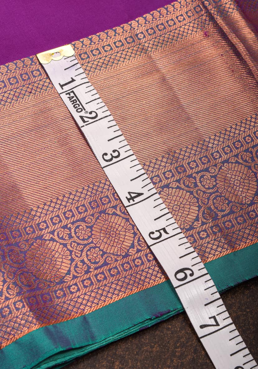 Kanjivaram Pure Silk Saree in Vadamalli Purple with Teal Contrast and geometric motifs | SILK MARK CERTIFIED view 6
