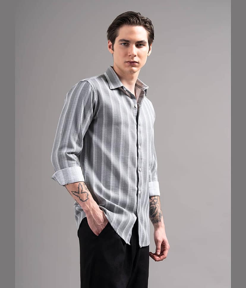 Paul Street Linen Regular Fit Striped Full Sleeves Men's Casual Shirt - Brown ( Pack of 1 ) view 3